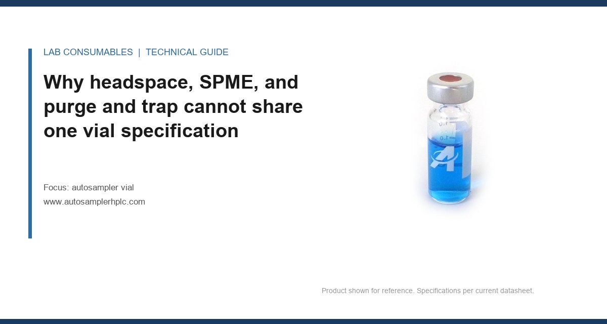 Why headspace, SPME, and purge and trap cannot share one vial specification